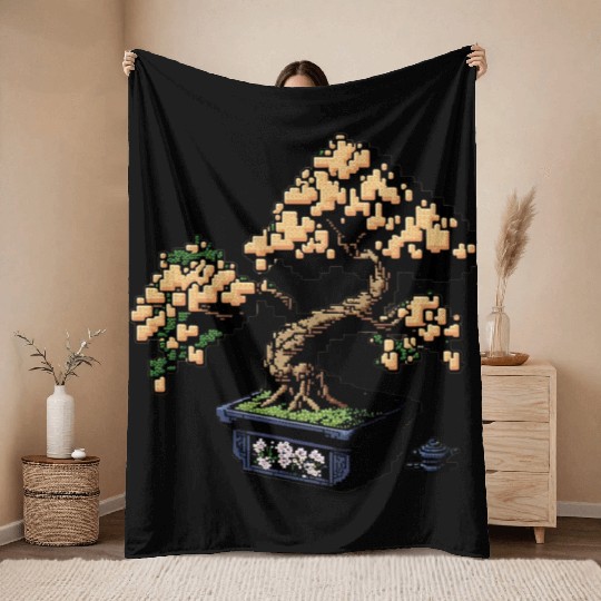 8 Bit Bonsai Tree Throw Blankets