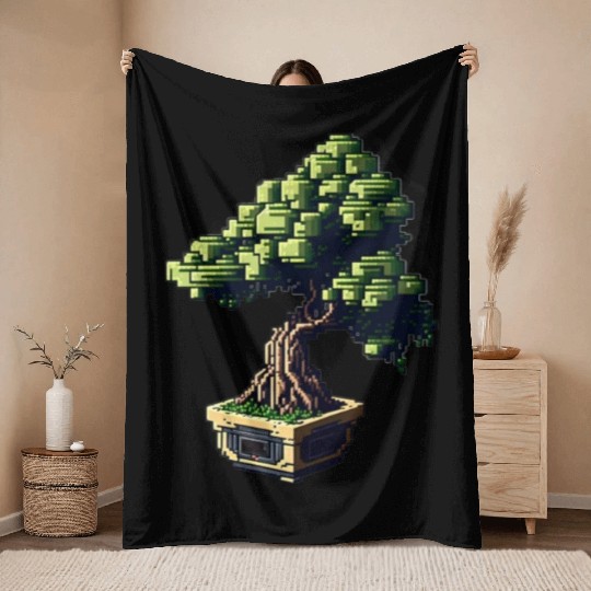 8 Bit Bonsai Tree Throw Blankets