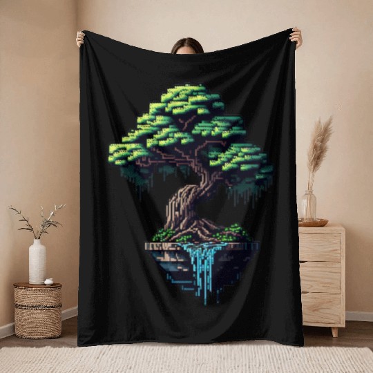 8 Bit Bonsai Tree Throw Blankets