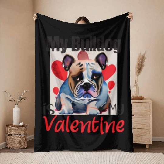 My bulldog is my valentine, pit bull dog lovers. Throw Blankets