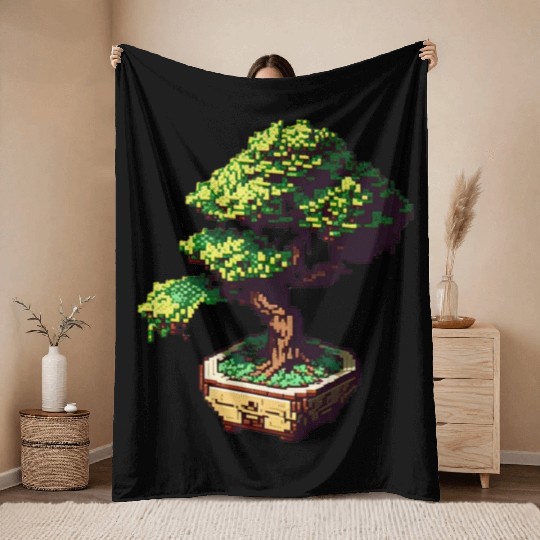 8 Bit Bonsai Tree Throw Blankets