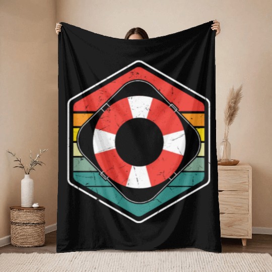 Vintage Lifebelt Lifeguard Distressed Throw Blankets