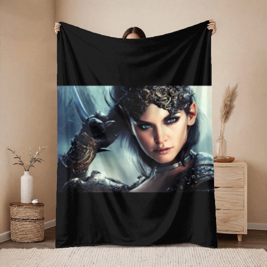 Warrior princess wearing gothic plate fantasy art Throw Blankets