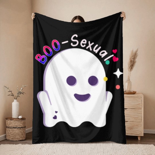 Boo Sexual Cute Bi Ghost LGBT Bisexual Pride Funny Throw Blankets
