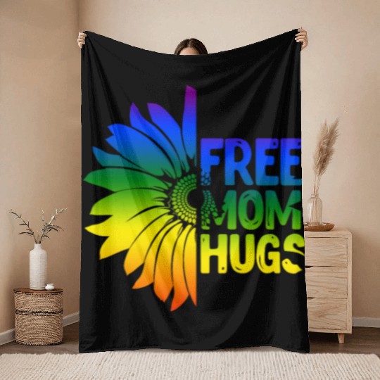 Free Mom Hugs, LGBT Sunflower Throw Blankets