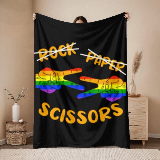 Rock Paper Scissors, LGBT Rainbow Flag Throw Blankets