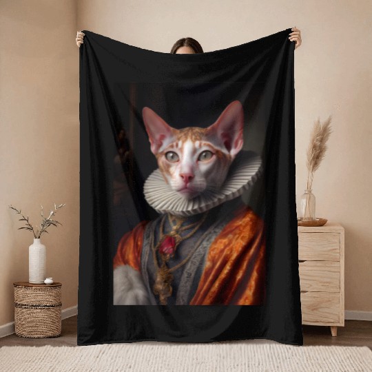 Cornish Rex Prince Cat Breed Portrait Royal Renais Throw Blankets