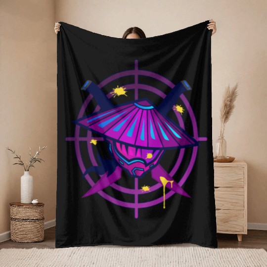 Samurai Monster Paintball Throw Blankets