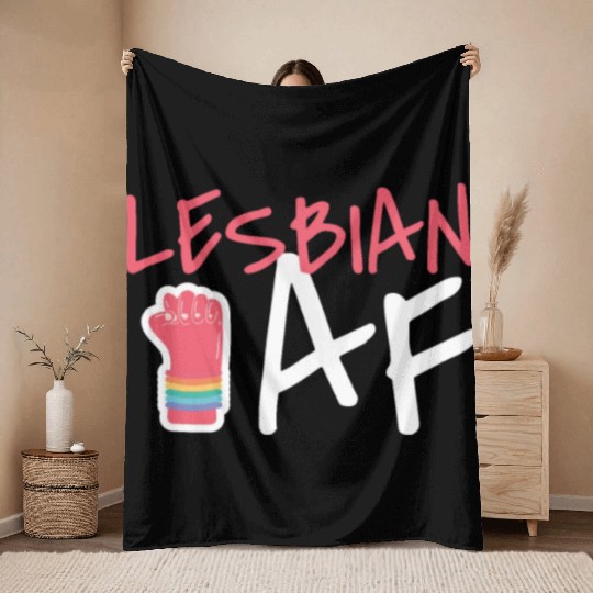 Lesbian AF LGBT Graffiti Fist Pride Colors Throw Blankets