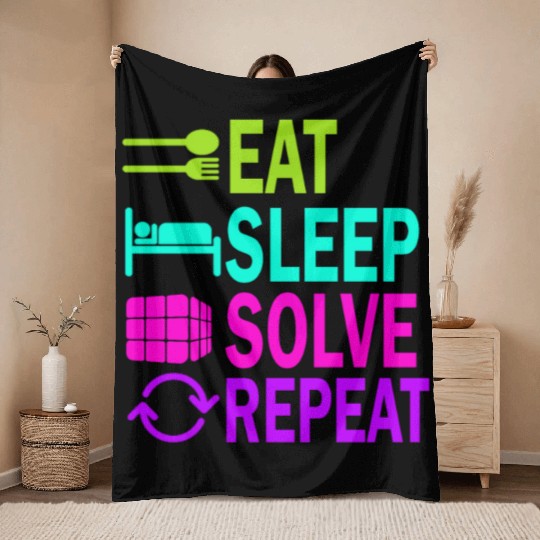 Eat Sleep Solve Repeat Math Speed Cubing Genie Throw Blankets
