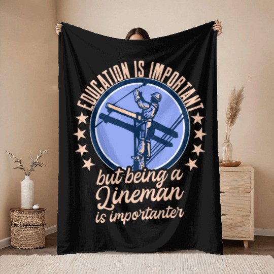 Electrical Lineman Pun Education Is Important Throw Blankets