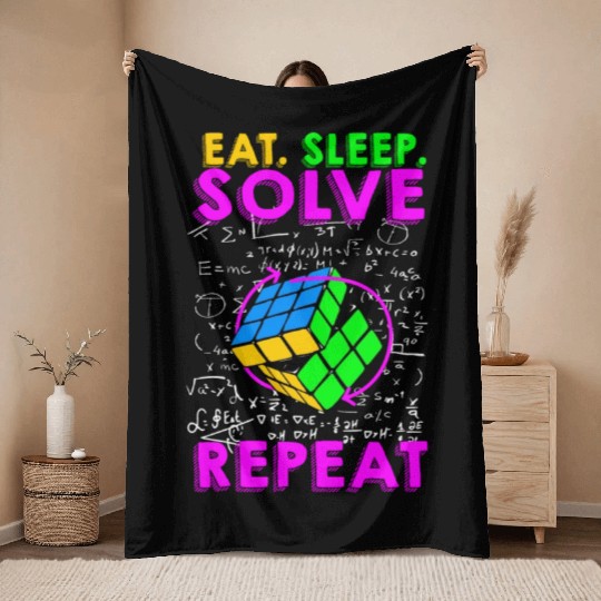 Eat Sleep Solve Repeat Math Speed Cubing Genie Throw Blankets