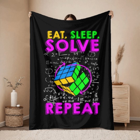 Eat Sleep Solve Repeat Math Speed Cubing Genie Throw Blankets