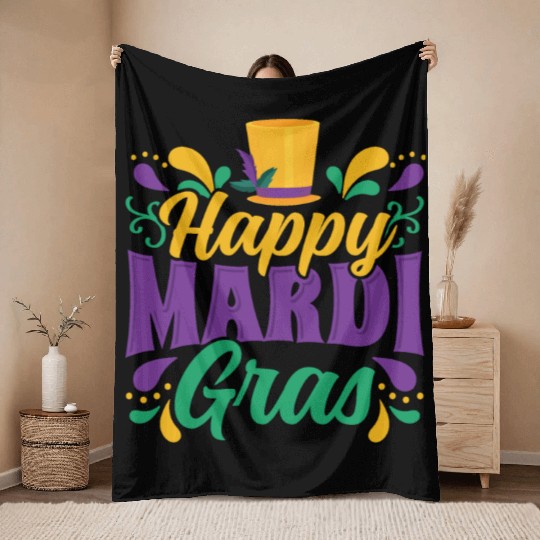Mardi Gras - Happy Mardi Gras Throw Blankets