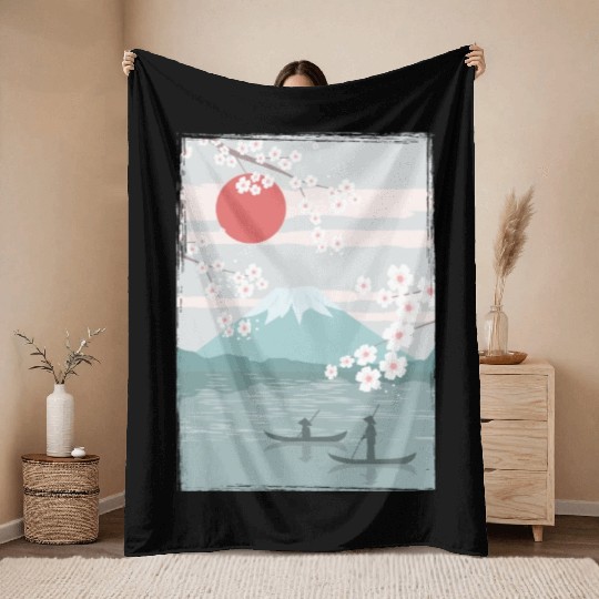 Cherry Blossom Fuji Cherry Tree Japan Throw Blankets