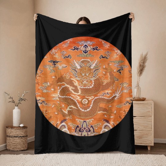 Chinese dragon fabric Throw Blankets