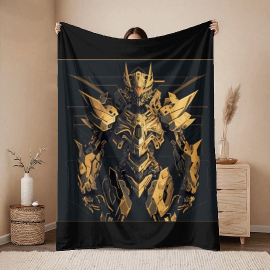 Gold Mecha Throw Blankets