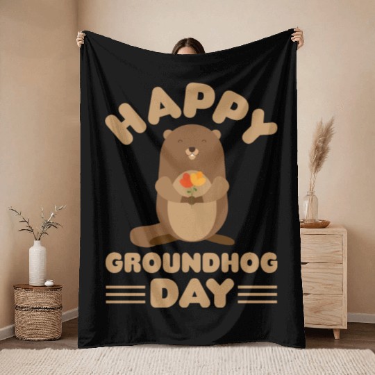 Groundhog Day cute print retro Throw Blankets