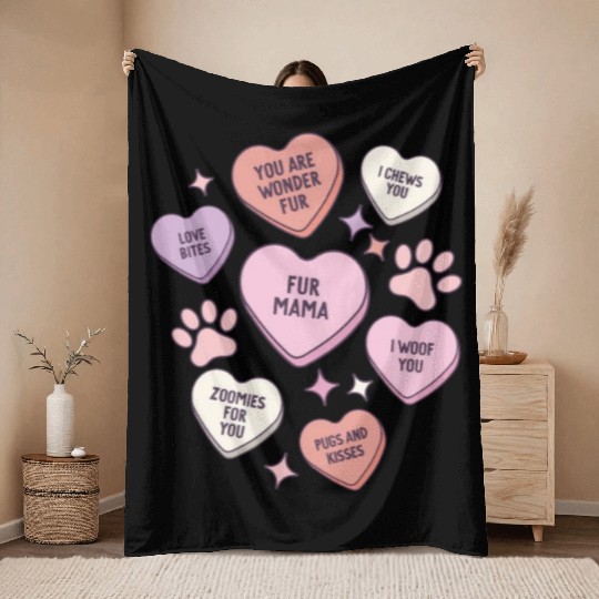 My Dog Is My Valentine Conversation Hearts Throw Blankets