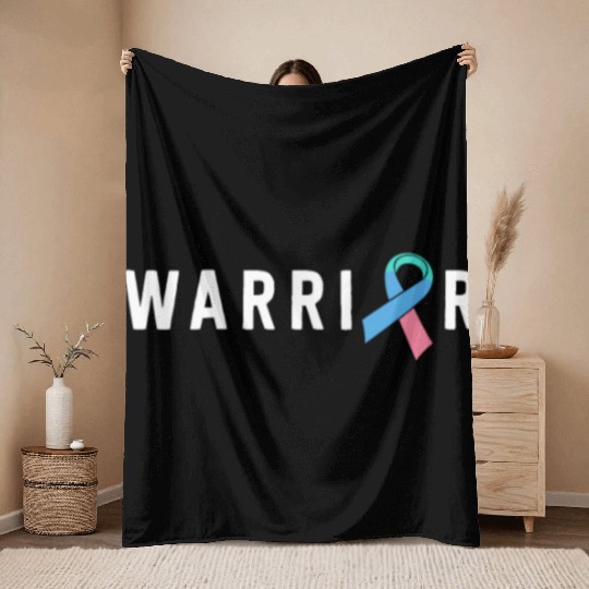 Thyroid Cancer Warrior Men Pink Blue Teal Ribbon Throw Blankets
