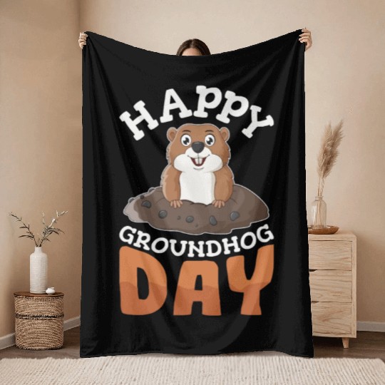 Happy Groundhog Day Throw Blankets Groundhogs Lovers