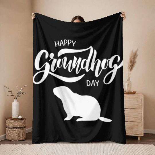 Happy Groundhog Day Throw Blankets Funny Groundhog