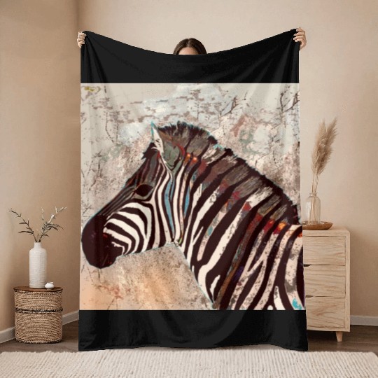 Zebra with neon colors Throw Blankets