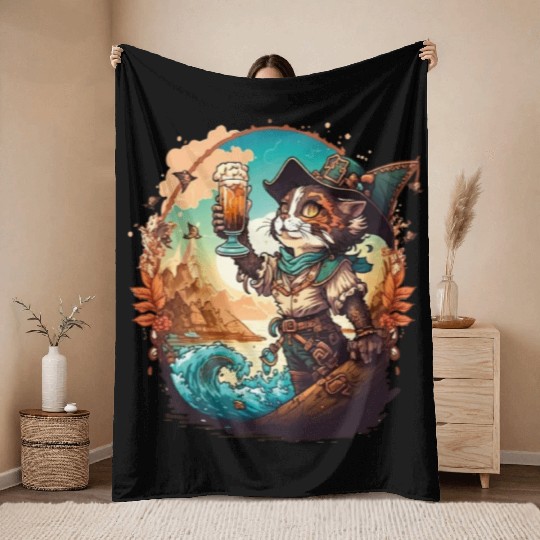 Get Ready to Sail the High Seas with Pirate Cat Throw Blankets