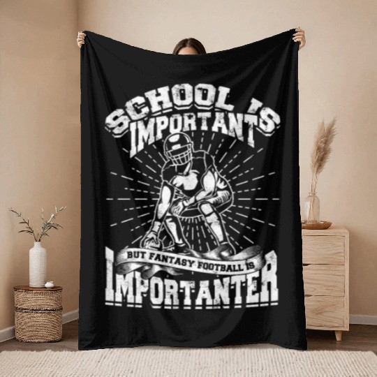 school is important but fantasy football is Throw Blankets