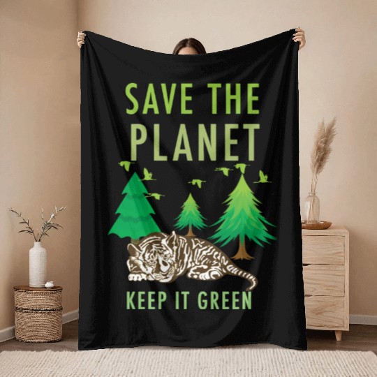 Save The Planet Keep It Green Throw Blankets