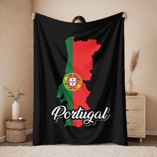 Portugal map in national flag colors. Throw Blankets
