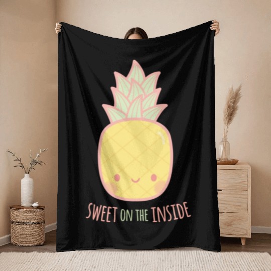Cute Sweet On the Inside Pineapple Throw Blankets