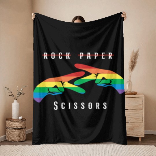 Rock Paper Scissors | Funny Lesbian Pride LGBT Throw Blankets
