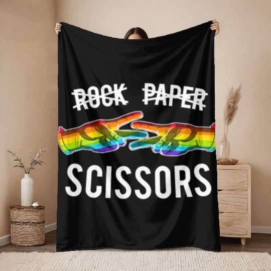 Rock Paper Scissors Lesbian Pride Rainbow LGBT Throw Blankets