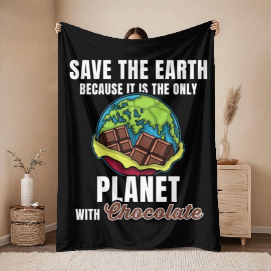 Save Planet Chocolate Throw Blankets