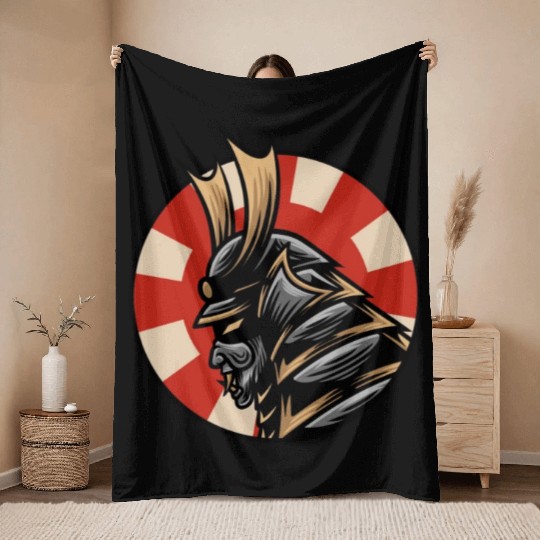 Bushido kabuki samurai japan graphic guntai mask Throw Blankets