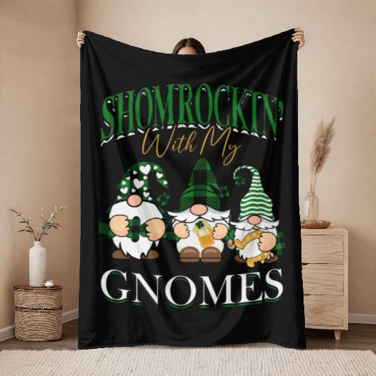 Shamrockin' With My Gnomes St. Patrick's Day Vibes Throw Blankets