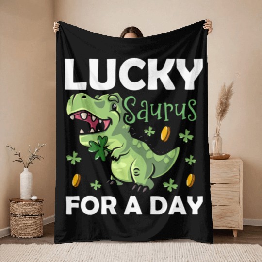 Lucky Saurus For A Day Dinosaur St. Patrick's Day Throw Blankets