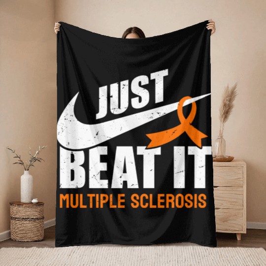 Beat Multiple Sclerosis Awareness Orange Ribbon Throw Blankets