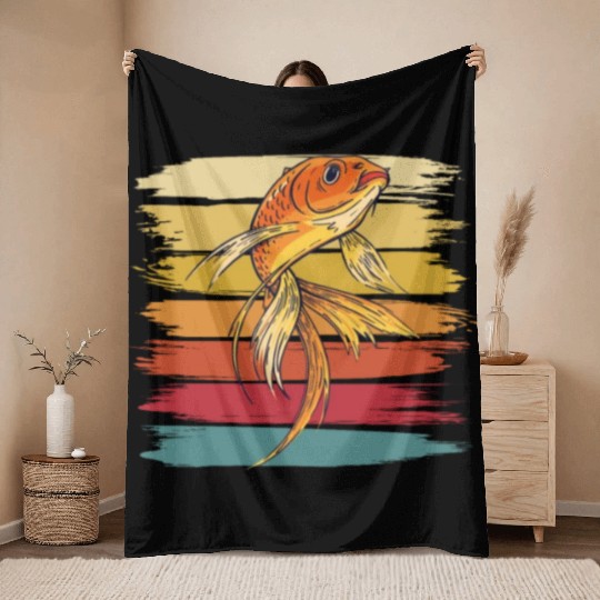 Vintage Goldfish Carp Japan Aquarium Gold Fish Throw Blankets