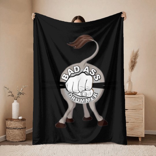 Bad Ass Drummer Throw Blankets