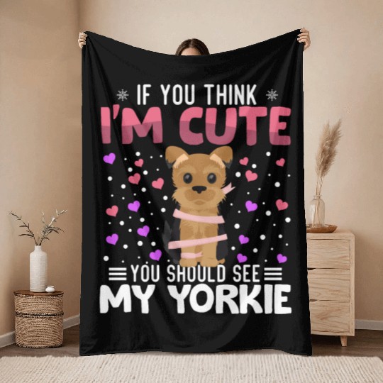 Yorkie Heart Valentine's Day Animal For Womens Throw Blankets