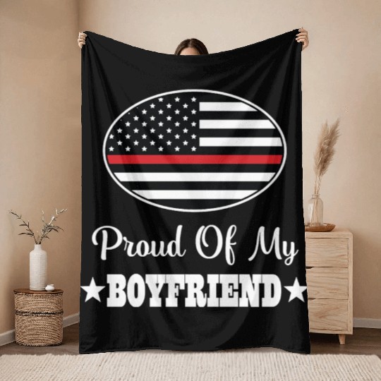 Firefighter Proud of my Boyfriend Throw Blankets
