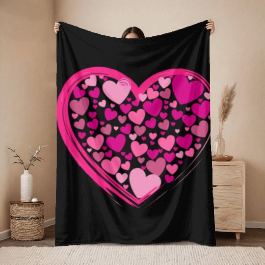 Cute Pink and Lilac Hearts in a Big Pink Heart Throw Blankets