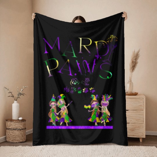 Mardi gras for women- cat Throw Blankets, Stickers, Mugs+