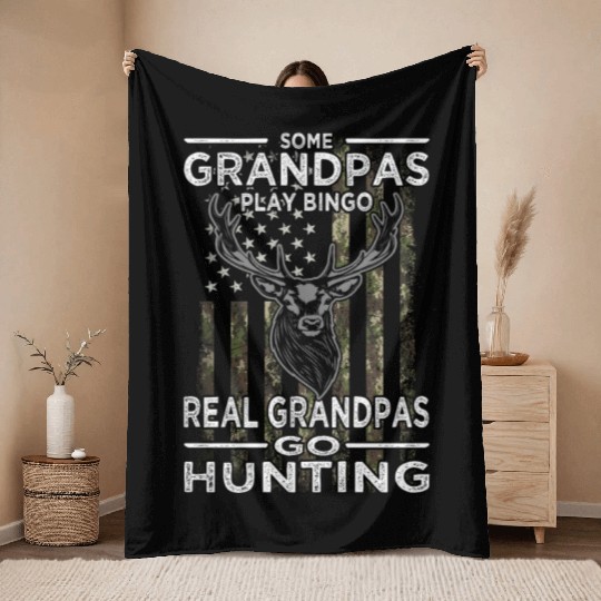Buck Deer Hunting American Camouflage Throw Blankets