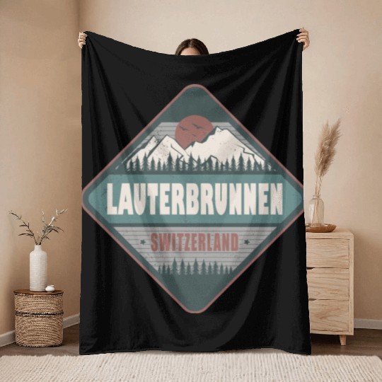 Lauterbrunnen Switzerland Vintage Hiking Design Throw Blankets
