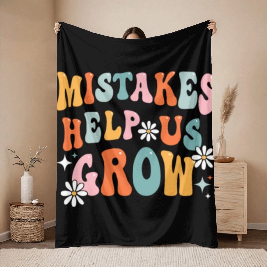 Groovy Growth Mindset Positive Retro Teacher Back Throw Blankets