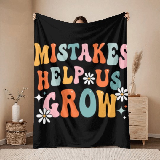 Groovy Growth Mindset Positive Retro Teacher Back Throw Blankets