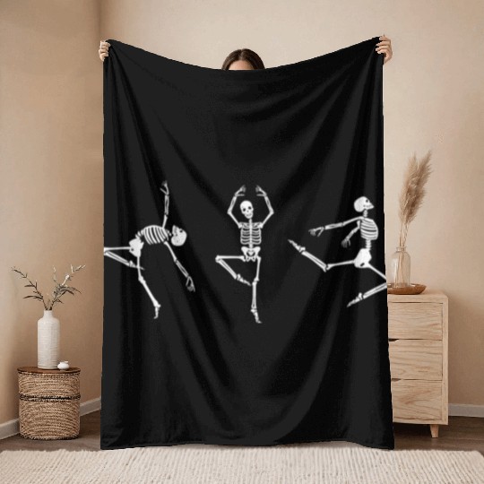 Ballet dancing skeleton Throw Blankets